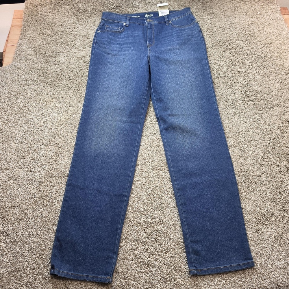 Style&co. Jeans Womens 16L Blue‎ Medium Wash Straight Tall Stretch Denim Ladies